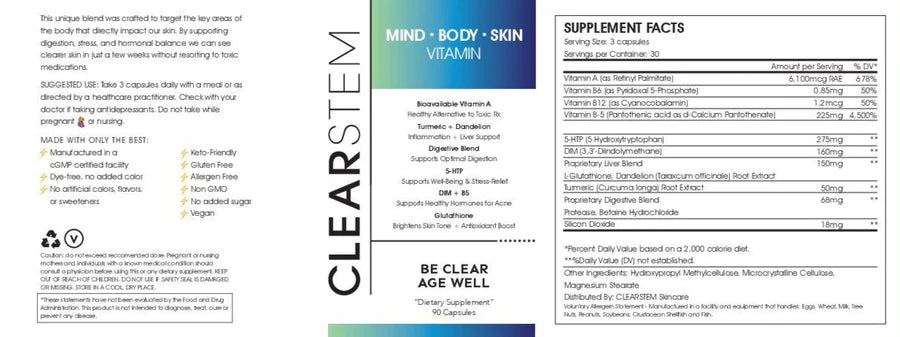 CLEARSTEM MINDBODYSKIN™ Hormonal Acne Supplement